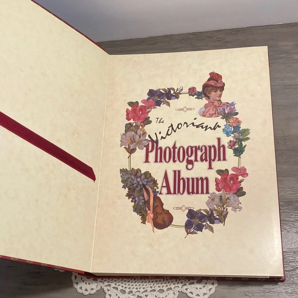 Vintage Victorian Photograph Album  Red Floral Cover